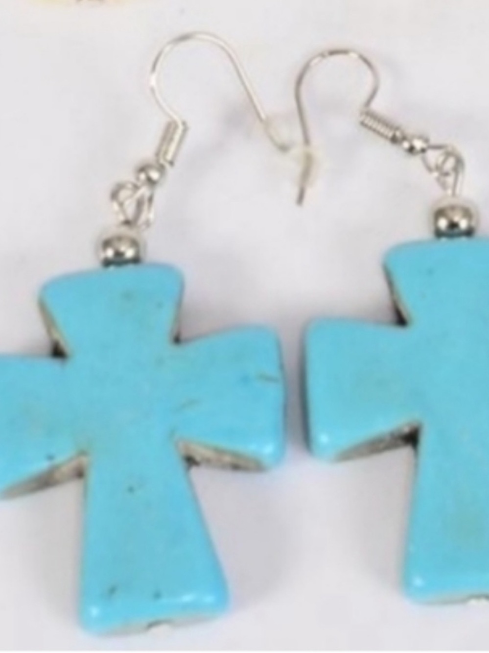 Cross Earrings BLUE Tourquise Semiprecious Stone Blu Southwestern pr of Earrings - Picture 7 of 7